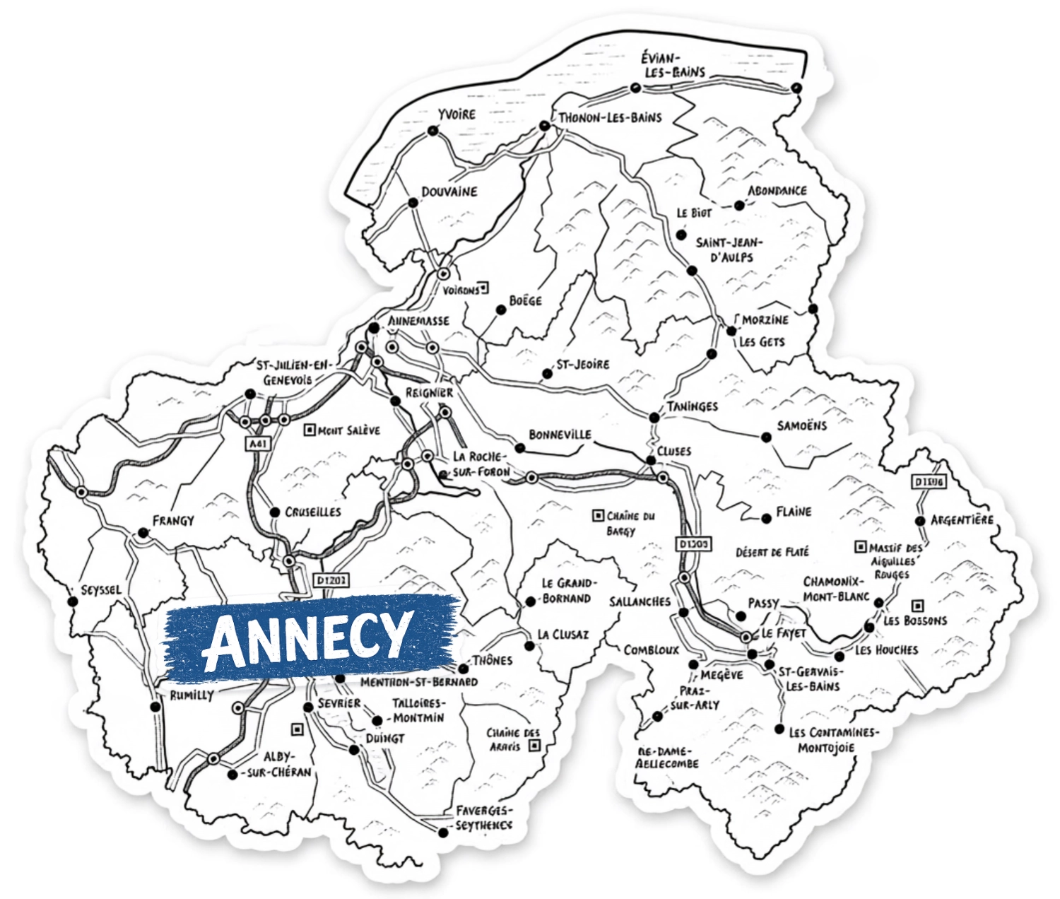 Carte de la Haute-Savoie mettant en avant Annecy et les zones d’intervention locales.